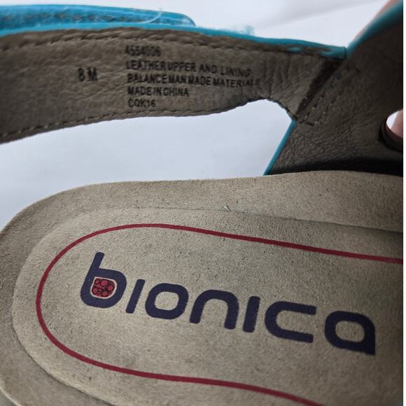 BIONICA WOMEN'S TEAL LEATHER SANDALS WITH VELCRO STRAP CLOSURE SIZE 8 - Picture 8 of 8